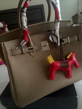 Taupe Pebbled Leather Tote with Red Horse Charm